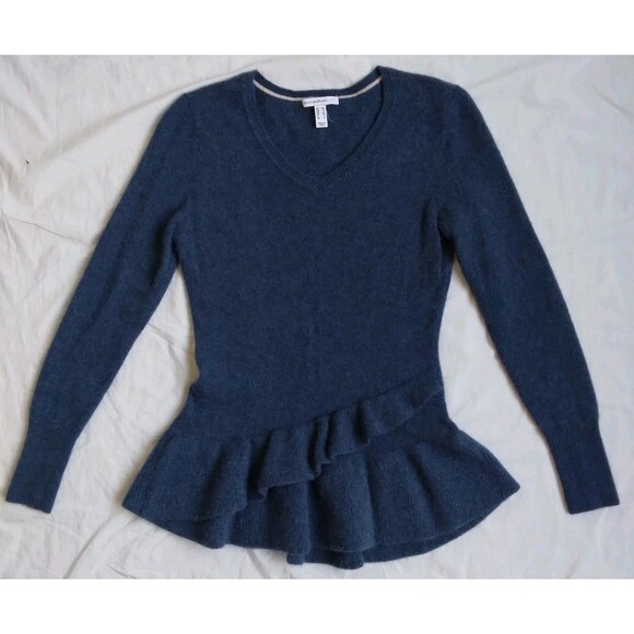 Isaac Mizrahi Live! Cashmere Peplum Sweater Babydoll Vneck Blue Women's XS - Picture 2 of 15